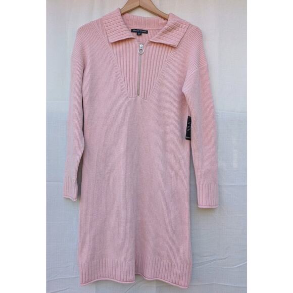 Boston Proper Women's Half Zip Sweater Dress Sz Small Blush Pink Ribbed Cozy - Picture 2 of 9